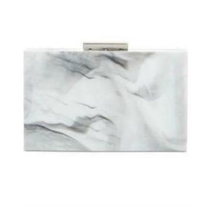 INC Marble rectangular box women's clutch minaudiere - GREY/WHITE